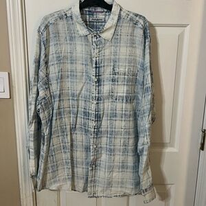 100% Linen Tommy Bahama Men’s XXL Blue Plaid Button Down Shirt Island Beach